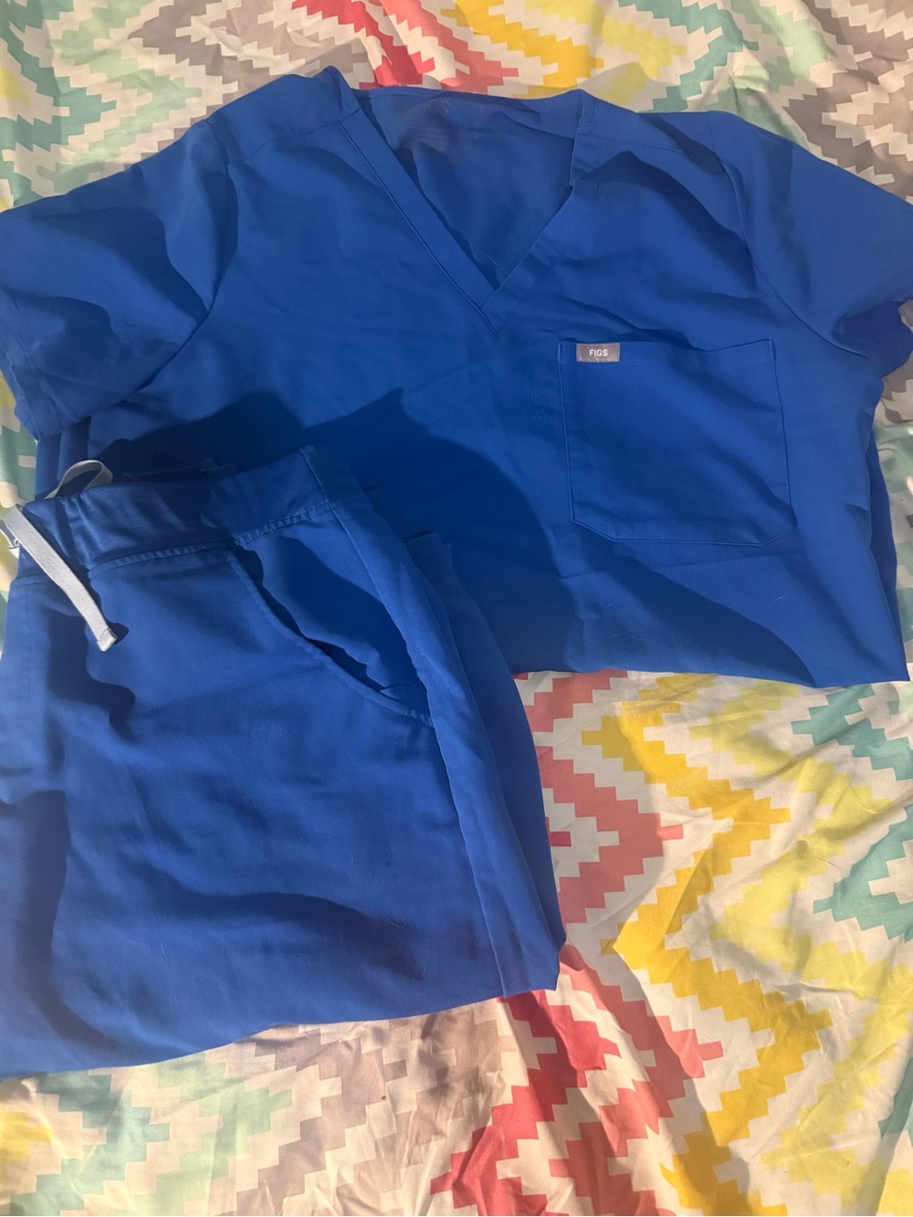 Figs Kids Royal Blue Pajama Set - Scrub-Style V-Neck Top & Drawstring Pants